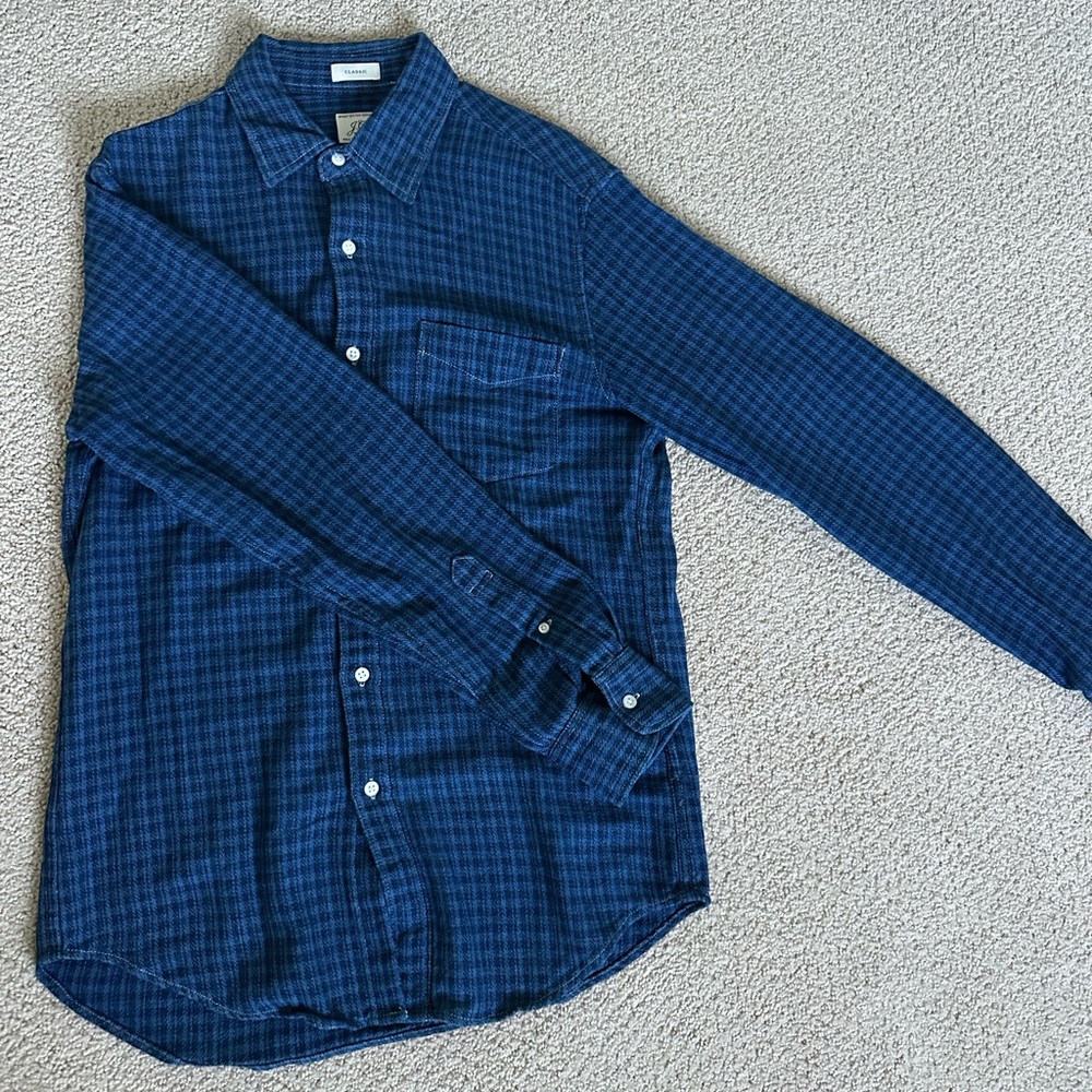 J. Crew Blue Indigo Dyed Checkered Men's Shirt